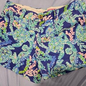 Lilly Pulitzer Blue and Pink Bermuda Shorts Vibrant Resort Style